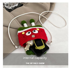 Persimmons Knitted Crossbody Bag - Handmade Crochet Mini Purse with Adjustable Strap, Cute Cartoon Fruit Design, Lightweight 110g, Phone and Essentials Organizer for Women and Girls