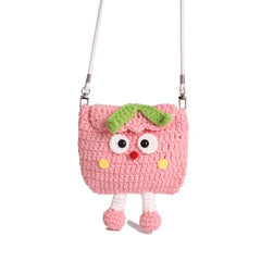 Peaches Knitted Crossbody Bag - Handmade Crochet Mini Purse with Adjustable Strap, Cute Cartoon Fruit Design, Lightweight 110g, Phone and Essentials Organizer for Women and Girls