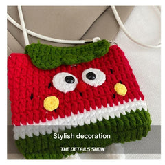 Watermelon Knitted Crossbody Bag - Handmade Crochet Mini Purse with Adjustable Strap, Cute Cartoon Fruit Design, Lightweight 110g, Phone and Essentials Organizer for Women and Girls